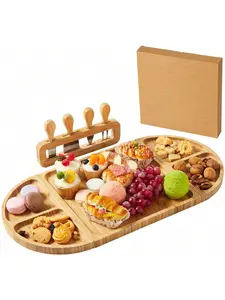 Magnetic Bamboo Charcuteri Board Set - Extra Long, 3 - In - 1 Food Platter With Knife Set For Serving Cheese, Crackers, Snacks, Wedding & Housewarming Gifts