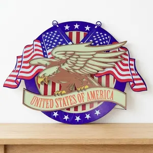 3D Multi-Layered American Eagle Wall Art - Large United States of America Patriotic Shield Sign | US Flag Wooden-Style Wall Decor for Man Cave, Garage, Office | Military Veteran Gift & Americana Home Accent