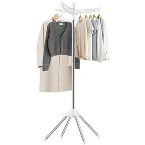 SUYU Clothes Drying Rack, Foldable Drying Rack Clothing, Laundry Drying Rack, 59-Inch Indoor Clothes Airer with 3 Rotatable Arms, Stainless,4 Legs,White and Silver SNJ101