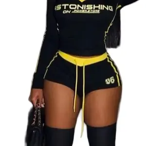 Stonishing Black & Yellow Two Piece Set - Long-Sleeved Top & Shorts, Includes Dark Jacket and Unique Footwear, Stylish Outfit for Fashion - Clothes