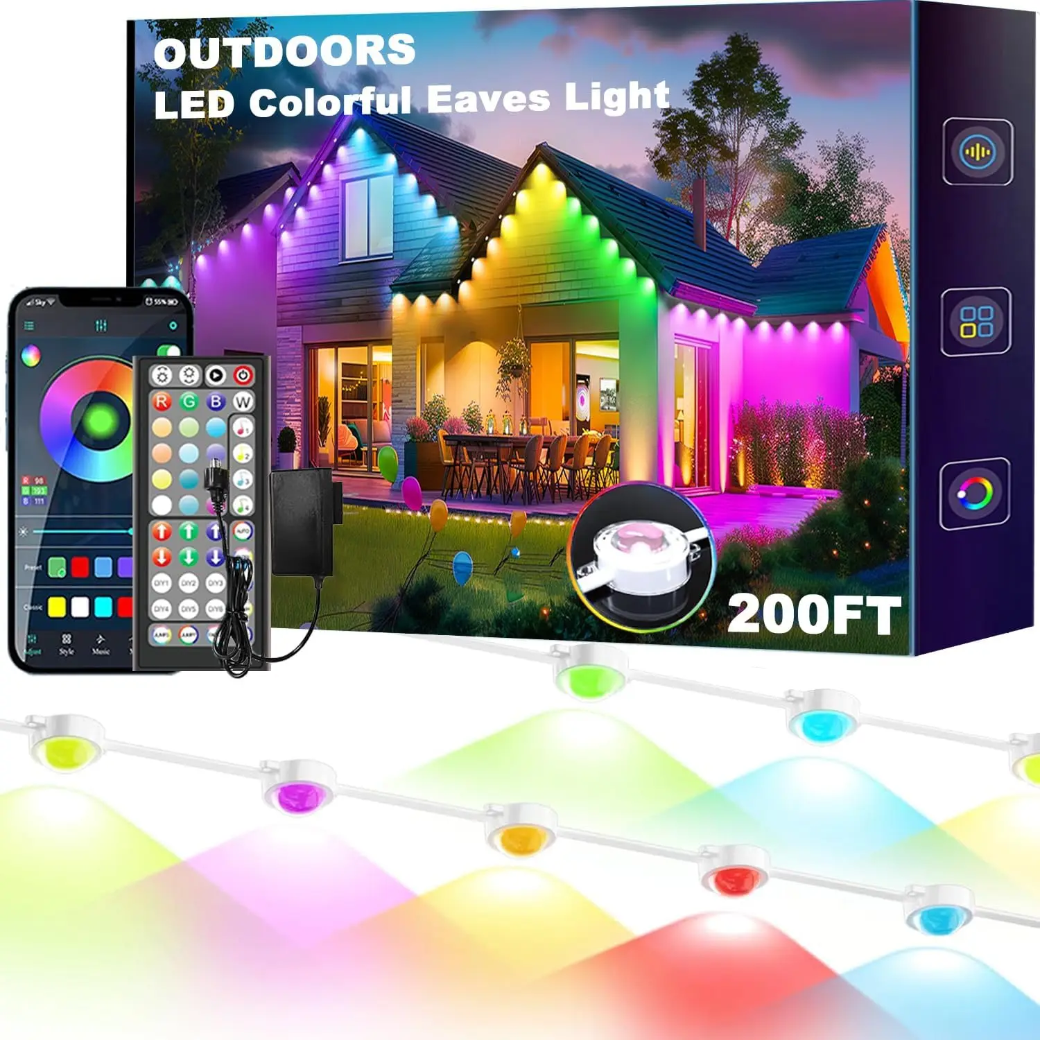 Permanent Outdoor Lights, 200ft RGB Eaves Lights with App Control Remote, DIY IP67 Waterproof Under Eave Lighting, Outside led Lights for House,Party,