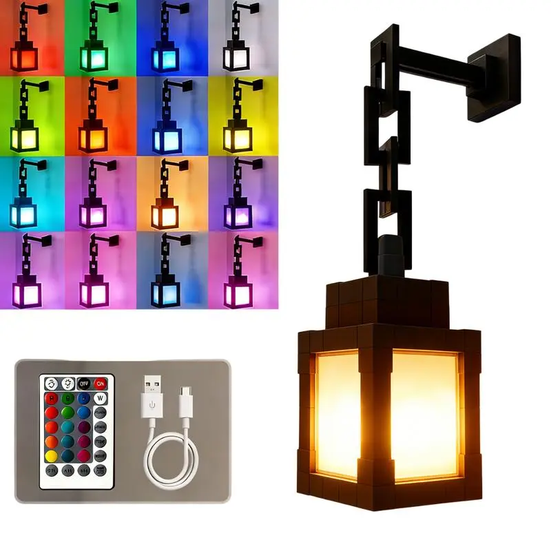 Pixel Soul Lantern - 3D Printed Handmade Gaming Light, Rechargeable RGB 16-Color Changing Night Lamp with Remote, Wall-Mountable Easy-to-Assemble Home Decor Item, Aesthetic Room Decor Cool Gadget, Gifts for Him Gaming Stuff