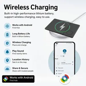 Rechargeable Android Wallet Tracker, Wireless Charging Tracker, Smart Tracking Tag, Thin Design Compatible with Google Find HUB APP, Ideal for Luggage Exchange & Pocket Use, Find My Device