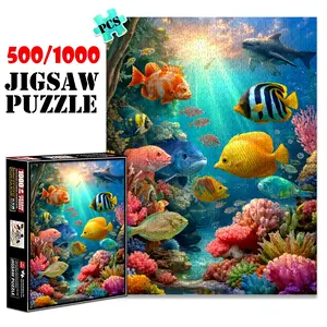 1pc 1000 piece adult puzzle 70x50cm Colorful Fish and Coral in an Underwater Scene 500 pieces of paper jigsaw puzzle, suitable for adults and families, large-scale DIY puzzle interactive toy games