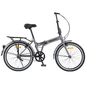 24 Inch Folding Bike for Adults with Fenders, Steel Frame Single Speed City Commuter, Dual V-Brake Portable Compact Bicycle for Men & Women