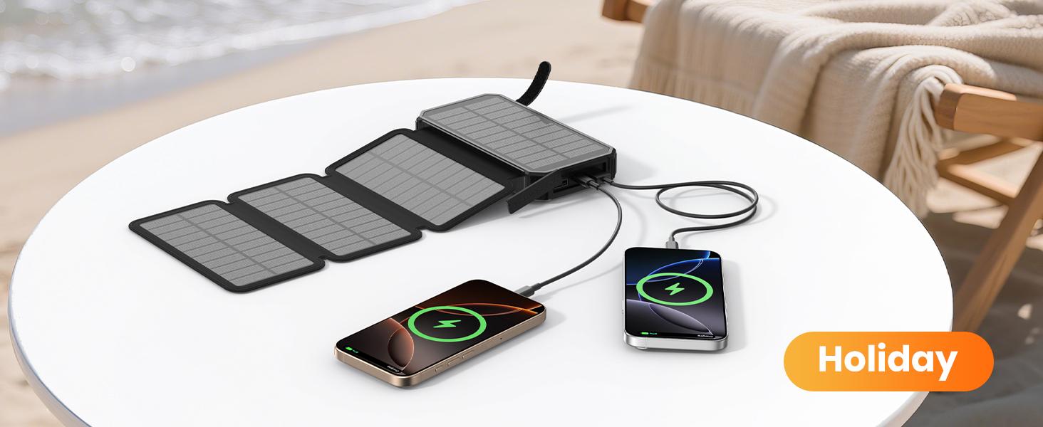 Solar power bank flashlight and outdoor feature details