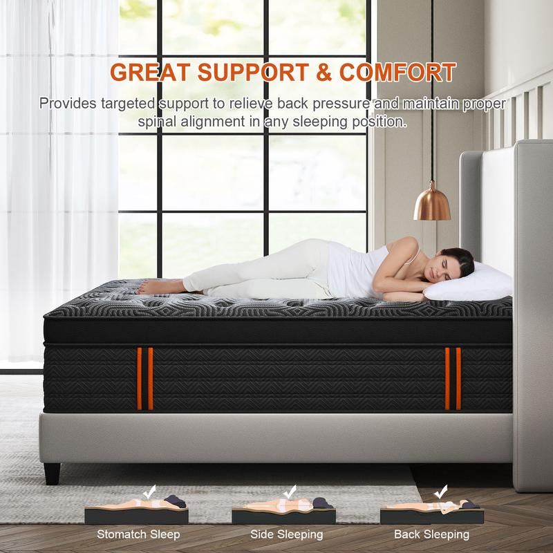 9"12"14" Gel Memory Foam Hybrid Pocket Spring Twin Full Queen King Mattress In A Box, Euro Top Mattresses Medium Firm For Motion Isolation, Edge Support