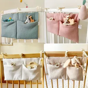 Crib Organizer Cot Caddy Bed Storage 2 Pockets Bedside Hanging Diaper Nursery Organizer for Diapers Toys Clothing Stuffed Animal Storage Hanging Storage Bag
