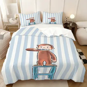 3Pcs，Curious George Multi three-piece set, including 1 quilt cover and 2 pillowcases (without core), whether placed in the master bedroom, guest room or dormitory, can add a warm atmosphere to the space.