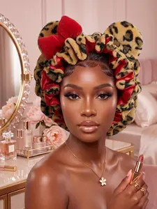 Luxury Cheetah Print Teddy Hair Bonnet, Soft Teddy Material with Adjustable Strap, Ideal for Formal/Casual Settings to Enhance Hair Softness