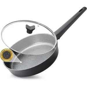 SOHO 8-Inch Non Stick Frying Pan with Lid -  Sticks, Never Warps, Lasts ,  Skillet with Heat-Resistant Handle, PFOA Free, Dishwasher Safe, Black