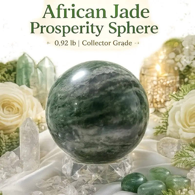 Natural African Jade (green serpentine) Prosperity Crystal Sphere - 0.92 lb Collector Grade Natural Stone, Home House Room Decor Statement Item with Sphere Shape store rock shop crystals high end green