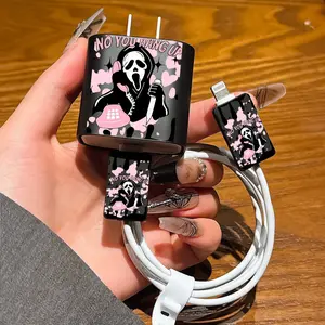 Ghost Scream Phone Charger Case, Cute Design with Charging Port Stickers, Compatible with Apple iPhone 11-17 Pro Max, 20w/18w Adapter