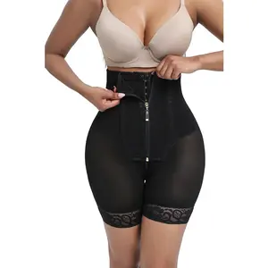 OEM & ODM Women's High Compression Shapewear Plus Size Breathable Everyday Panti with Tummy Control Double-layered Elastic Fabric Hook-and-Eye Closure High-Waisted Leggings Fit Womenswear Sea Short Stretchy Strip