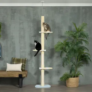 4 Level Floor to Ceiling Cat Tree for Small Apartments, Adjustable Height 87-103 Inch, Sisal Scratching Post, Soft Plush Fabric, Anti Slip Base, for Kittens Under 10 lbs, 18.5"L x 13.5"W x 86.5-102.25"H