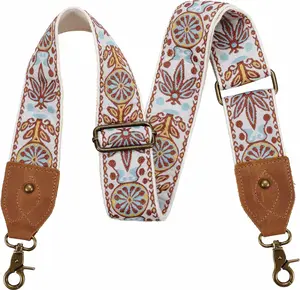 Nefelibata Purse Strap, 2" Crazy Horse Leather End Shoulder Strap Adjustable Replacement,Retro Jacquard Embroidery Multi-Pattern Crossbody Bag Straps for Handbag,Crossbody Bags(White Woven) Nefelibata