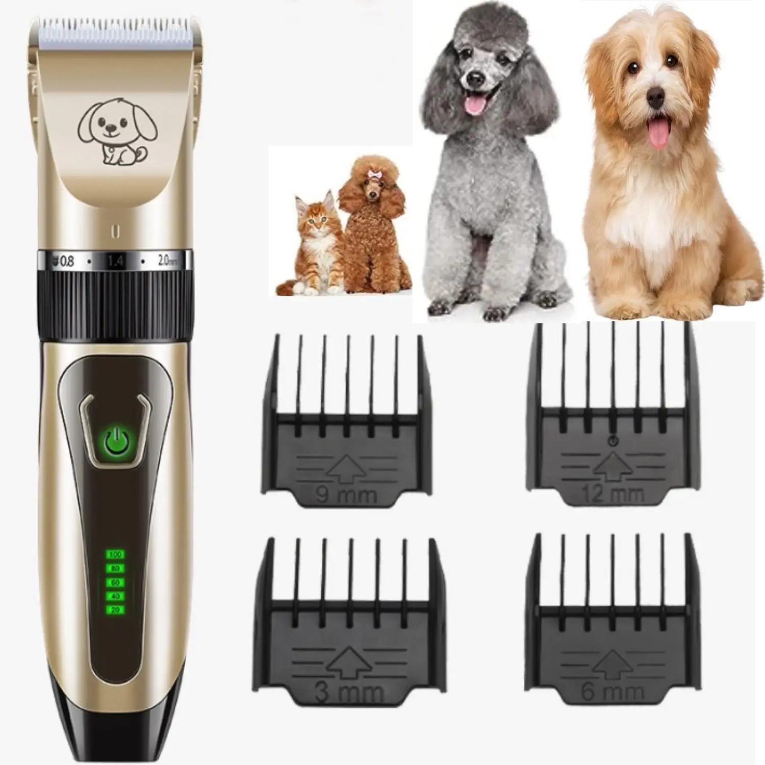 Rechargeable Pet Grooming Kit, Including 1 Count Pet Hair Trimmer & 4 Counts Limit Comb, Silent Two-speed Clipper, Wireless Pets Hair Removal Tool for