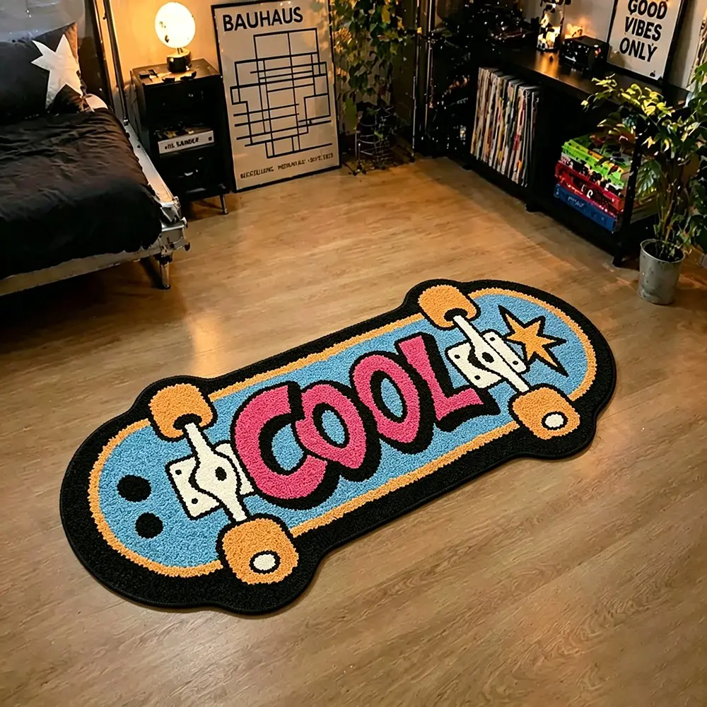 Trendy Skateboard Shape Rug, Creative Dopamine Bedroom Bedside Mat, Non-Slip Carpet, Home Decor Rug, Ideal for Sofa, Coffee Table, Living Room, Bathroom
