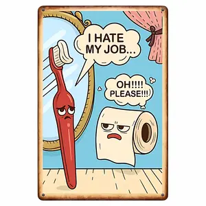 Vintage Metal Sign | 8x12 inch vintage metal/tin sign — funny bathroom wall art with humorous toilet quotes, rustic home decor for restroom or washroom, restroom décor, 2D flat design, perfect for room décor, funny metal tin sign