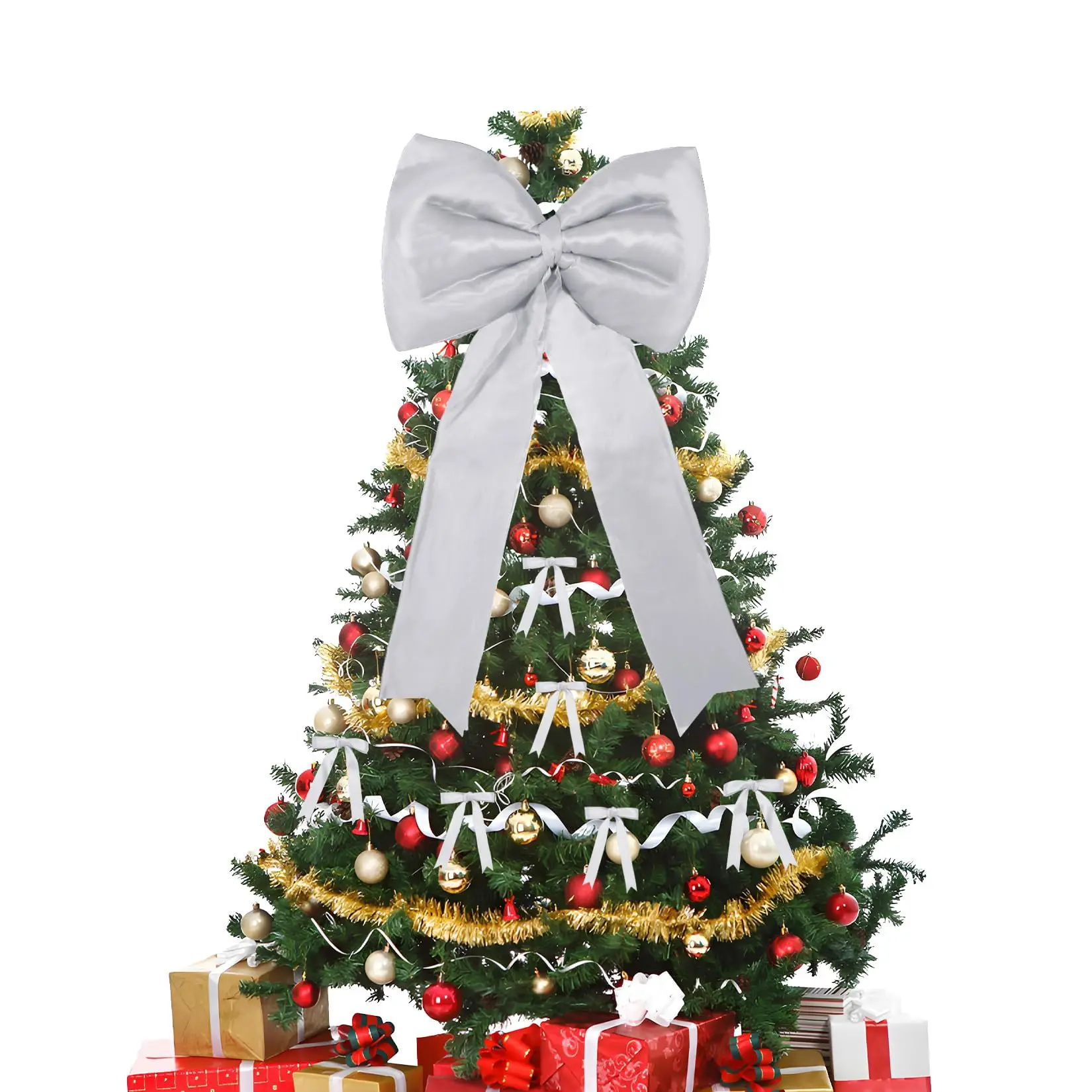 GAOMON Christmas Decorations - 18 inch Big Christmas Bows & 24 Short Ribbon Bows for Xmas Tree - Giant Satin Bow for Tree Topper Window Mantle Wall Door Decor,White,B