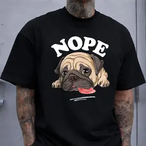 Nope Lazy Pug Graphic T-Shirt, Funny Dog Lover Casual Tee for Men & Women