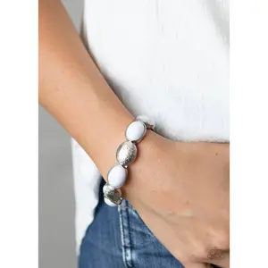 Decadently Dewy - White and Silver Stretchy Bracelet - Paparazzi Accessories