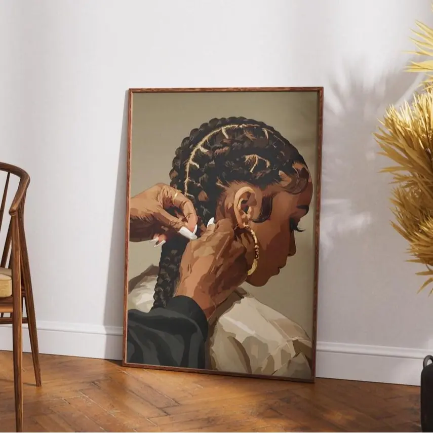 Black Girl Hair Braided Wall Art, Black Art, Queen Aesthetic Poster, Strong Woman Poster, Trendy Wall Art for Living Room