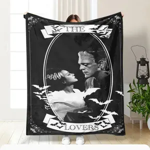 Frankenstein Monster Themed Printed Flannel Blanket - Soft and Warm, Suitable for Bed, Sofa, Camping, Travel in All Seasons, Ideal Gift