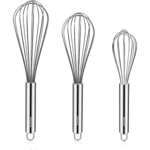 Stainless Steel Whisk Set 8" 10" 12" Kitchen Whisk Balloon Whisk Kitchen Wisk Wire Whisks for Cooking, Whisking, Blending, Beating, Stirring-3 Pack…