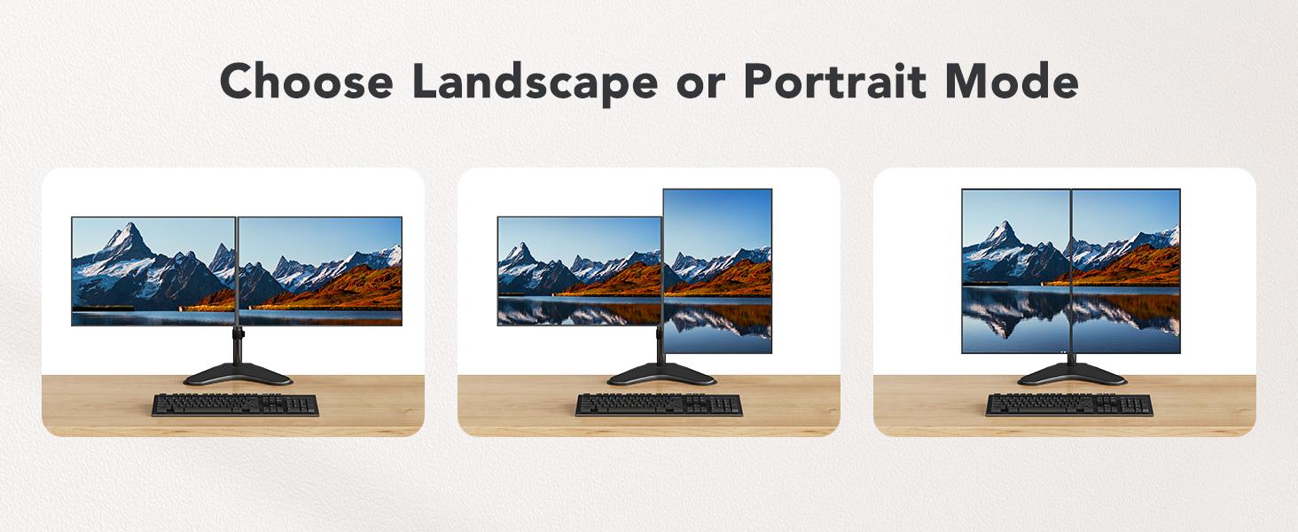 HUANUO 32 inches Dual Monitor Stand up to 17.6lbs per Arm, High-Grade Aluminum Free Standing Dual Monitors Mount for 2 Screens. Fully Adjustable Dual Monitor Stand for Desk with Tilt, Swivel, Rotation