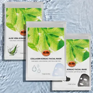 Yu-Be Konjac Facial Sheet Mask Variety Pack - Collagen, Bamboo Charcoal, & Aloe Vera