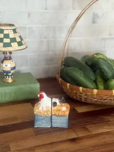 Chicken Egg & Nesting Salt Pepper Shakers - Unique Design with Chicken on Nest Feature