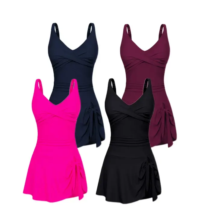 Grace Karin One Piece Swim Dress, Casual & Vacation Style, Summer Beach Pool Wear, S-2XL Inclusive Size, Plus Friendly 2XL, V-Neck Ruched Swimwear with Side Tie