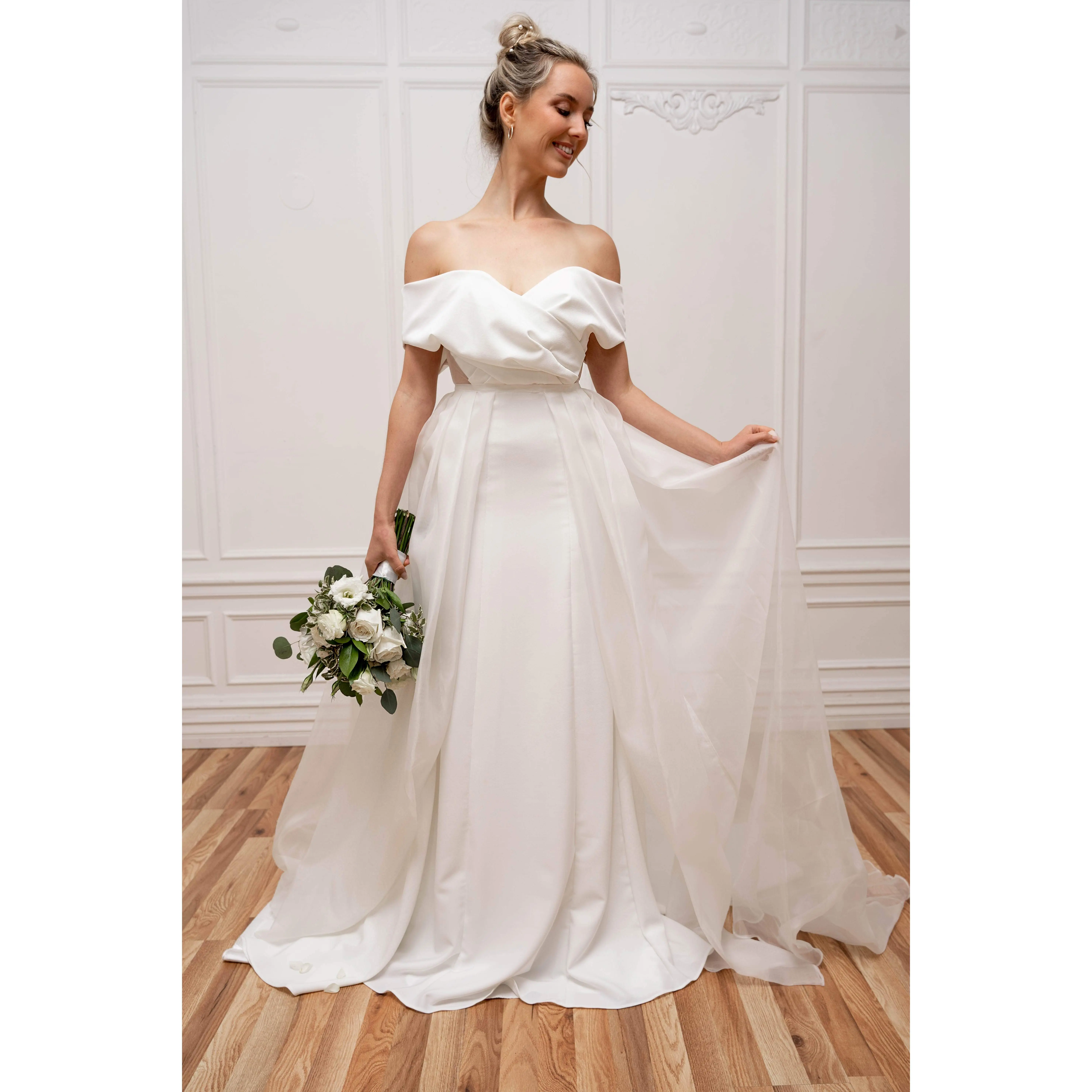 Organza Overskirt - Wedding Dress Bridal Gown 3/4 Skirt with Long Train to Go Over Fitted Gown Translucent Pleated with Zipper