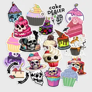 20 Pcs Cake Skull Stickers Pack - Aesthetic Creepy Cute Pastel Goth Decals, Waterproof Vinyl Gothic Cupcake Stickers for Laptop, Kindle - Goth Gift