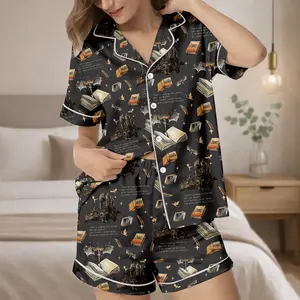 Fourth Wing Satin Pajamas Shorts Set, Basgiath War College Sleepwear, Bookish Gift for Her, Dragon Rider Loungewear with Lace Trim