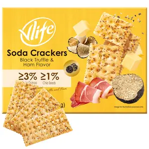 Vlife Black Truffle & Ham Soda Crackers with Chia Seeds, Elevate Your Everyday Crunch, Individually Wrapped Snack Crunchy