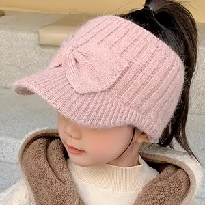 1pc Kids' Winter Cap with Cute Bow - Warm Duckbill Hat for Girls, Pink, Stretch Fit, Ear Warmer, Perfect for Fall/Winter Outdoor Activities, Cycling, and Hiking - Fits Ages 3-8, Winter Kids Wear |         Cute Animal Design |         Stretchy Fabric Hat