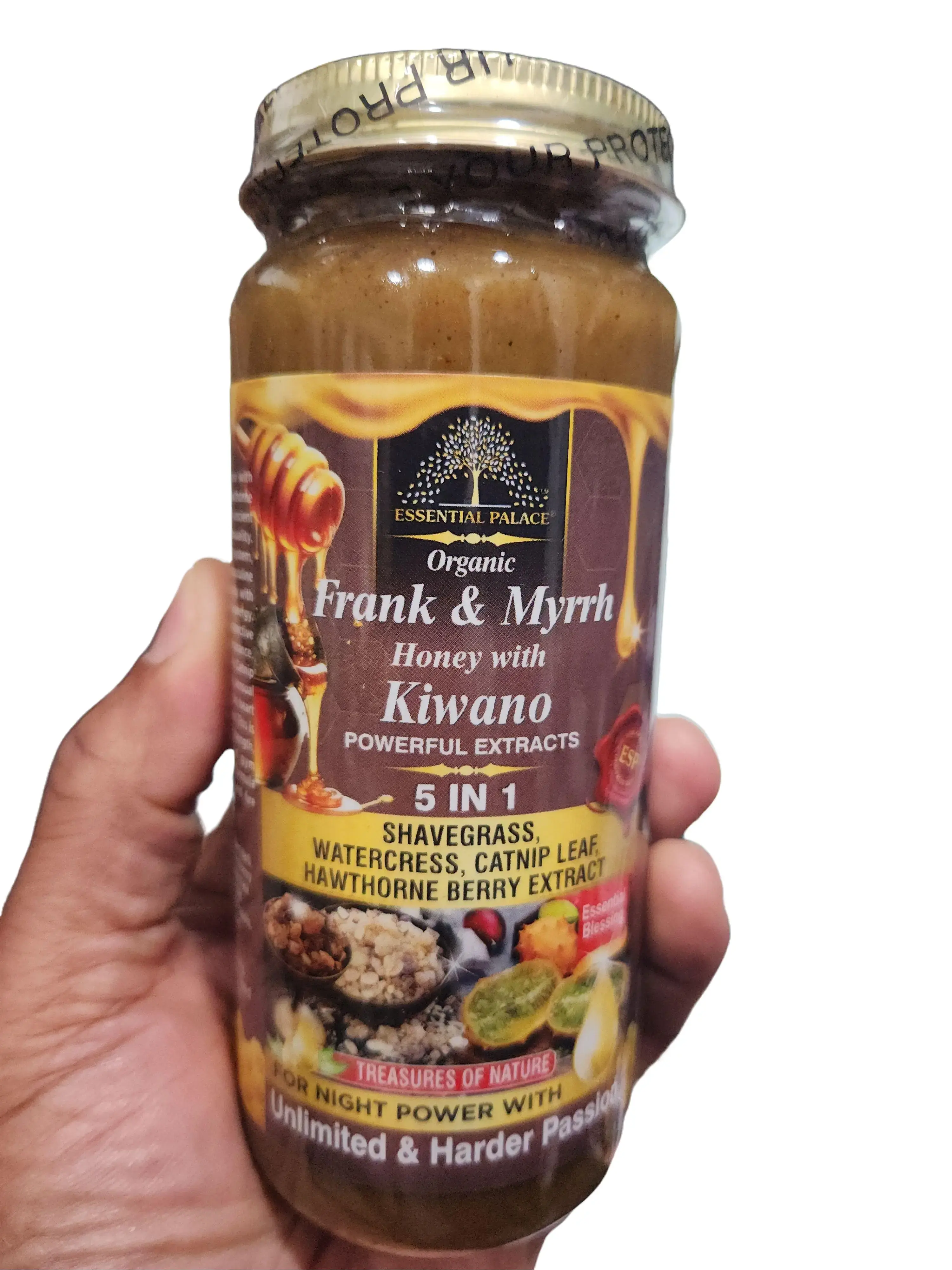 Essential Palace 5-in-1 Natural Organic Honey with Frank & Myrrh, Powerful Kiwano Extracts – Herbal Wellness Supplement