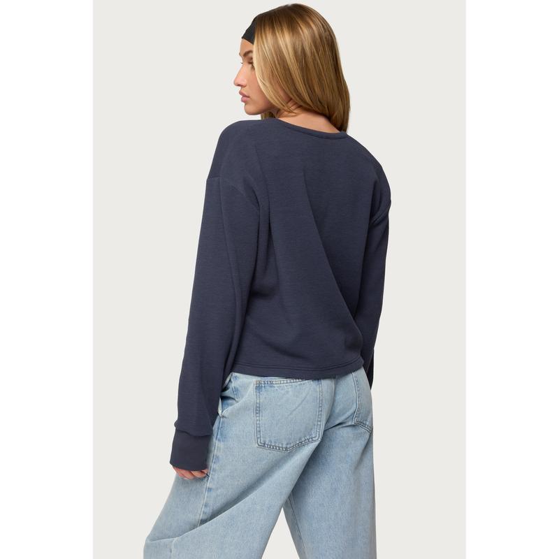 Deni Long Sleeve Henley Waffle Top