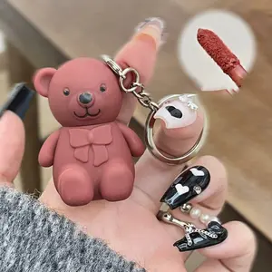 Keychain Bear Lip Balm, 7 Color Natural Matte Lip Gloss, Moisturizing Smooth Finish, Low Saturation Berry Shade, Includes Portable Keychain