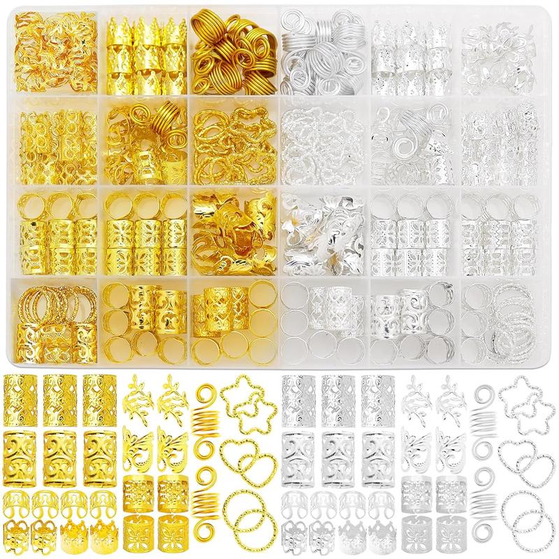 260 Pcs Hair Jewelry for Braids,Hair Beads Accessories for Dreadlock,Metal Hair Clips Cuffs Rings,Loc Rave Hair Charm Decorations Adjustable Kits for Men Women Gold and Silver