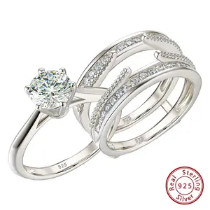 2 Pcs Wedding Ring Set 925 Sterling Silver Yellow Gold Simulated Diamond CZ Engagement Rings for Women Luxury Jewelry BR1166 #Love Story