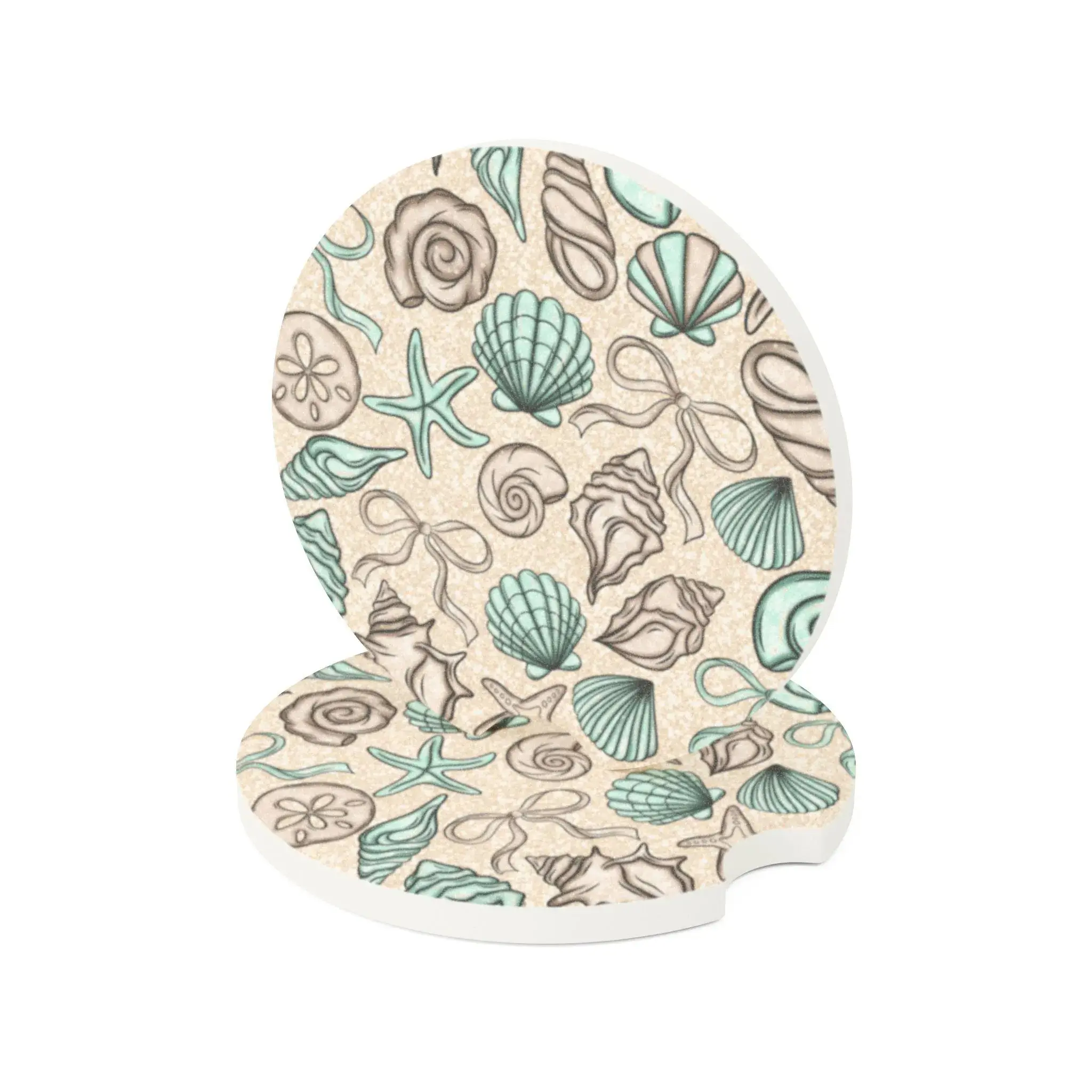Coastal Seashell Car Coaster |Starfish, Sand Dollar Cup Holder Insert