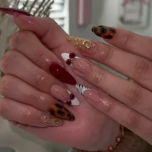(MTO) Handcrafted Cherry & Leopard Wearable Nail Art - Reusable Fashion Hand Accessories