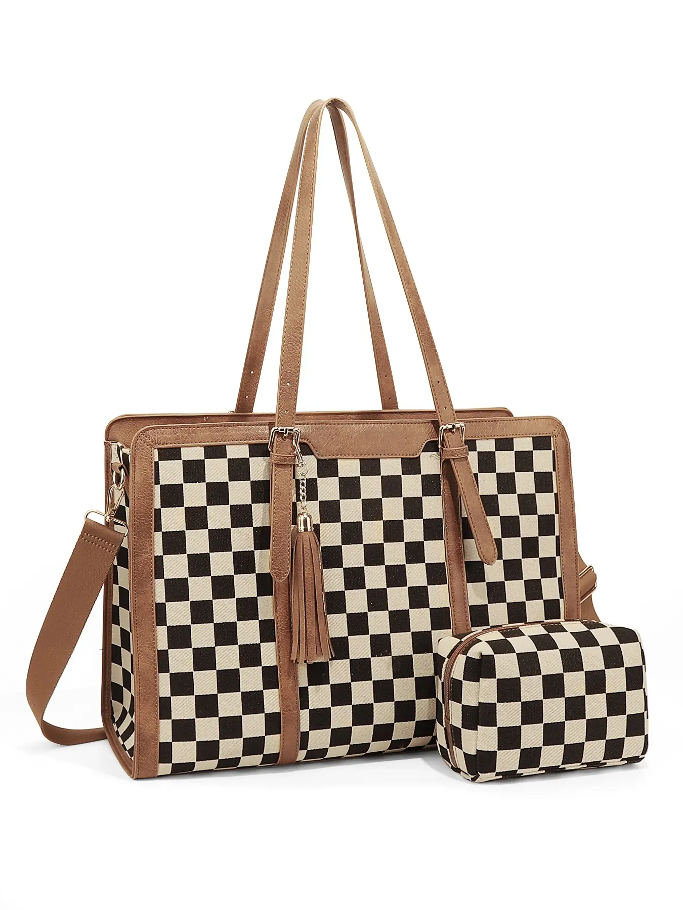 Laptop Bag for Women 15.6 inch Lightweight Laptop Grid Tote Bag,Checked Crossbody bag, Casual Shoulder Bag,Large Capacity Computer bag with Clutch Purse for Business, Work, Office, Travel, School,Casual, Casual Fashion Bag