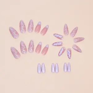 【CE40】Glimmering Lavender Galaxy High-end Cat Eye Style Press-on Nails - Reusable Nial Art Kit with Innovative Design and Convenient Application