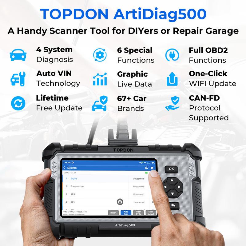 TOPDON AD500 OBD2 Scanner Automotive Diagnostic Scan Tool Oil/SAS/Throttle Reset Engine/ABS/SRS/Transmission, AutoVIN, Car Check Engine Code Reader with Battery Test, Lifetime Wi-Fi Free Update Steering Vehicle Comprehensive Bi-Directional ECU Coding