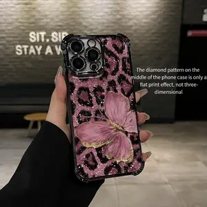 Butterfly Pink Pattern Four-corner drop-proof TPU phone case for iPhone17 16 15 14 Pro Max 13 12 11 XR XS Plus shockproof full camera protection durable slim silicone case mobile phone case