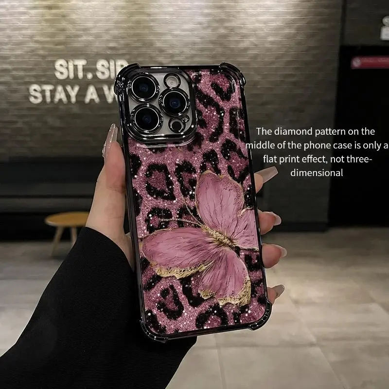 Butterfly Pink Pattern Four-corner drop-proof TPU phone case for Phone17 16 15 14 Pro Max 13 12 11 XR XS Plus shockproof full camera protection durable slim silicone case mobile phone case